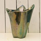 Iridescent ceramic vase Vichy enamels by A. Cytère