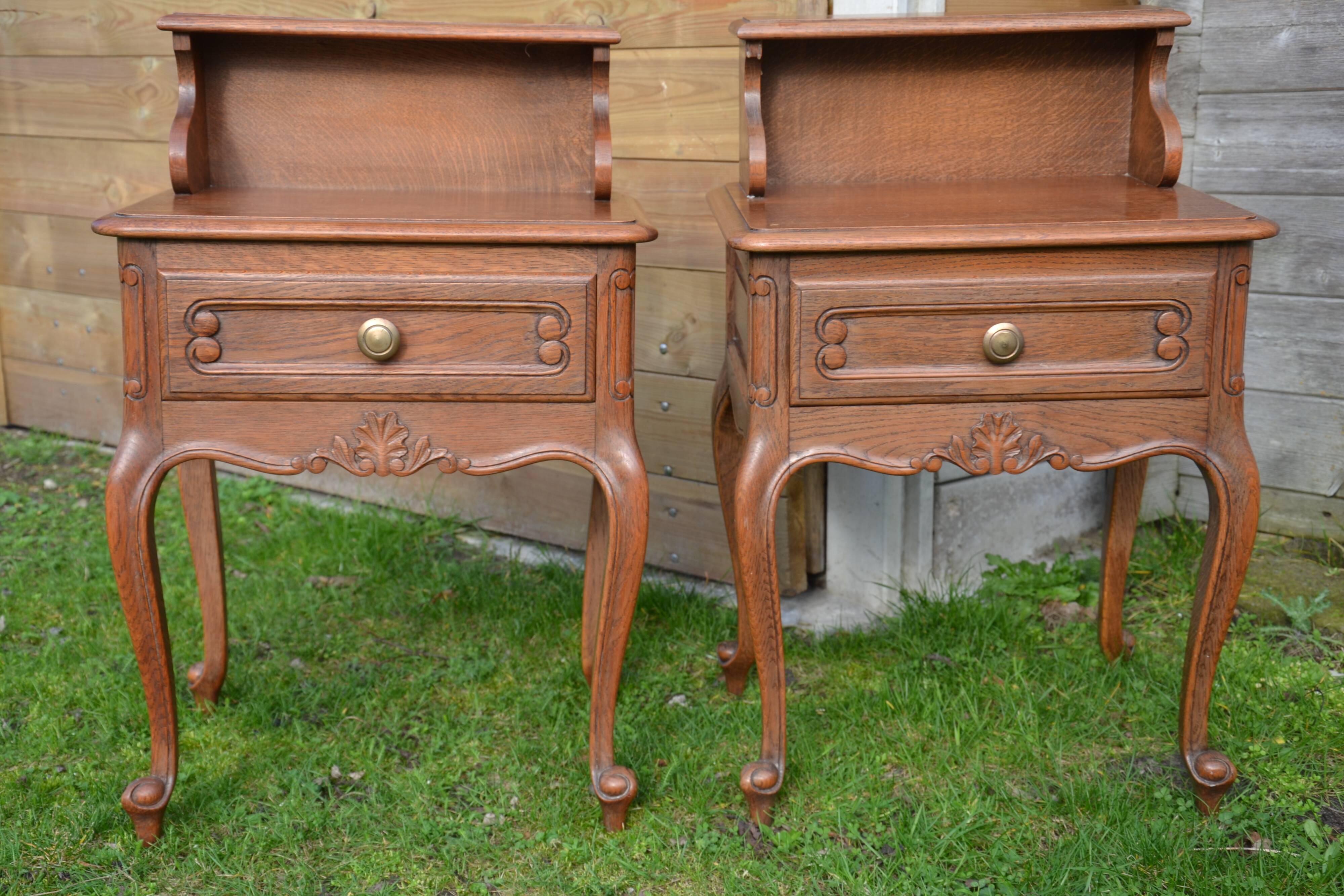 Two oak bedside tables.