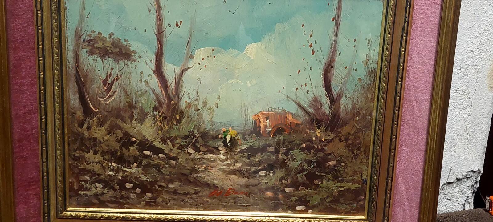 Oil painting on faesite landscape signed "DE BONI" 60s with frame