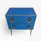 Blue Mirrored Chest of Drawers with Brass Details, Mid-Century Modern Style