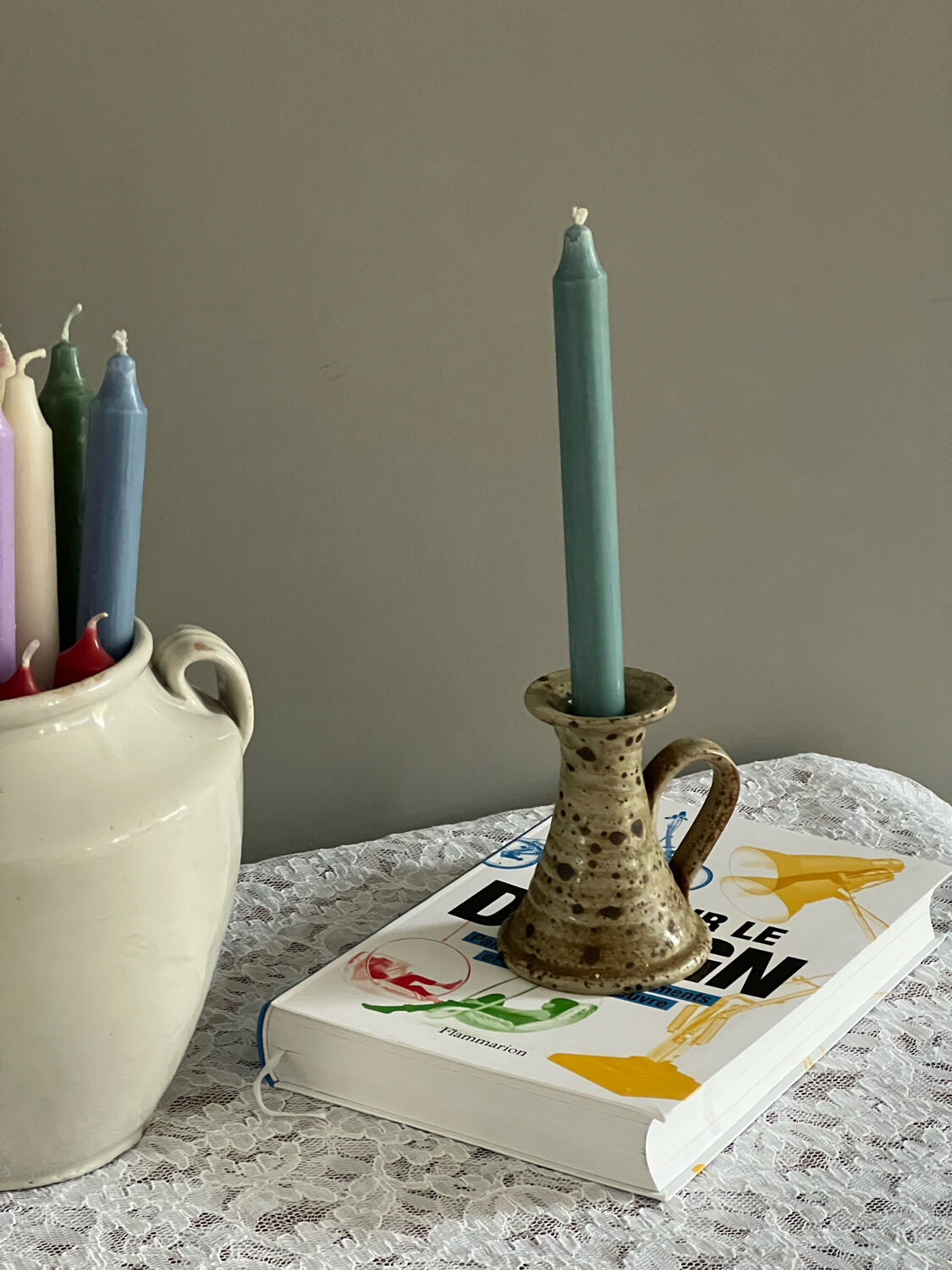 Speckled stoneware candle holder