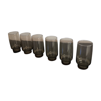 Set of 6 smoked glass water glasses - 1970s
