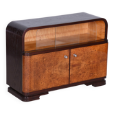 Czech Art Deco Cabinet in Oak, Maple and Glass, 1930s