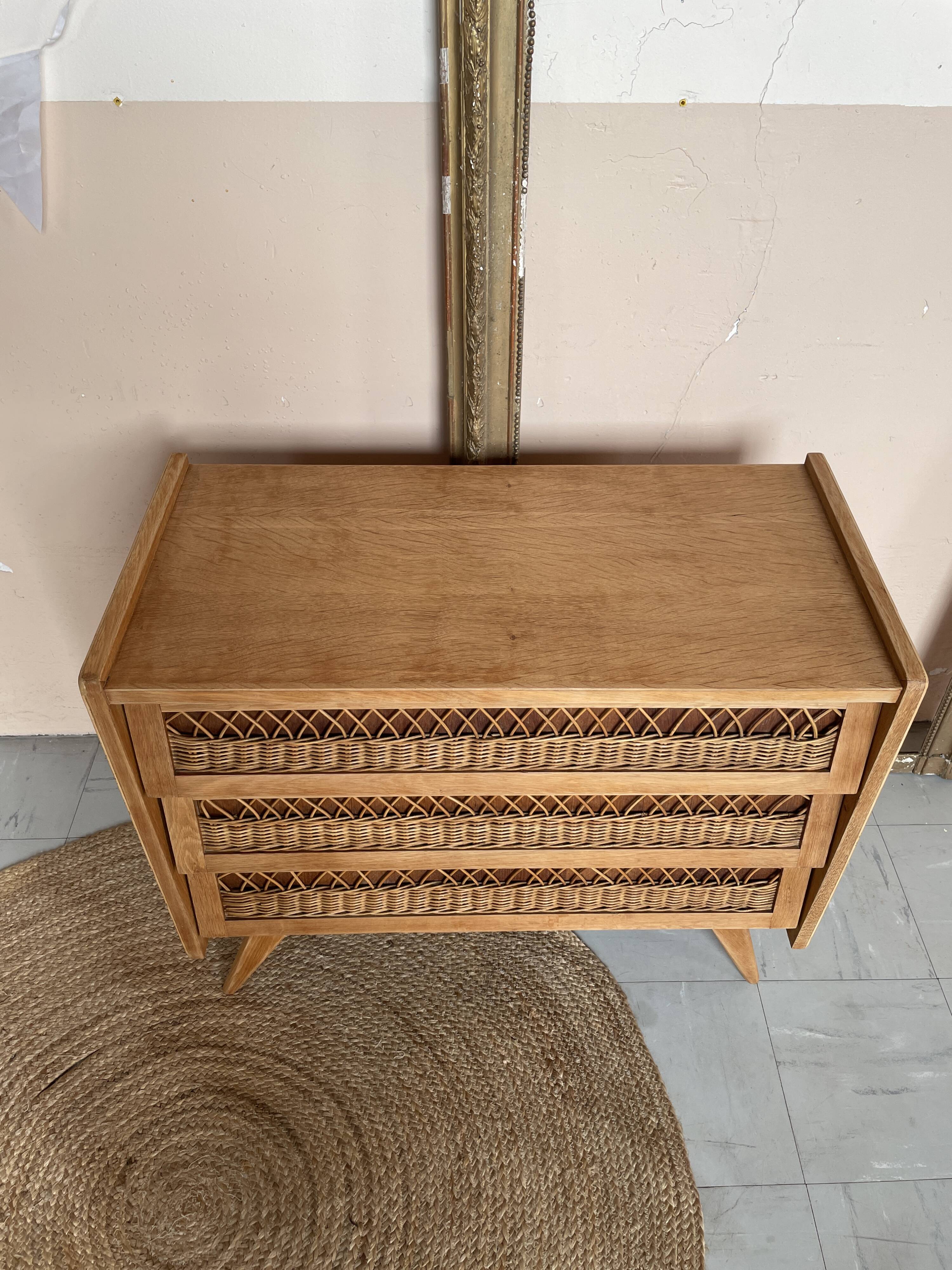 Commode Vintage Bois et Rotin