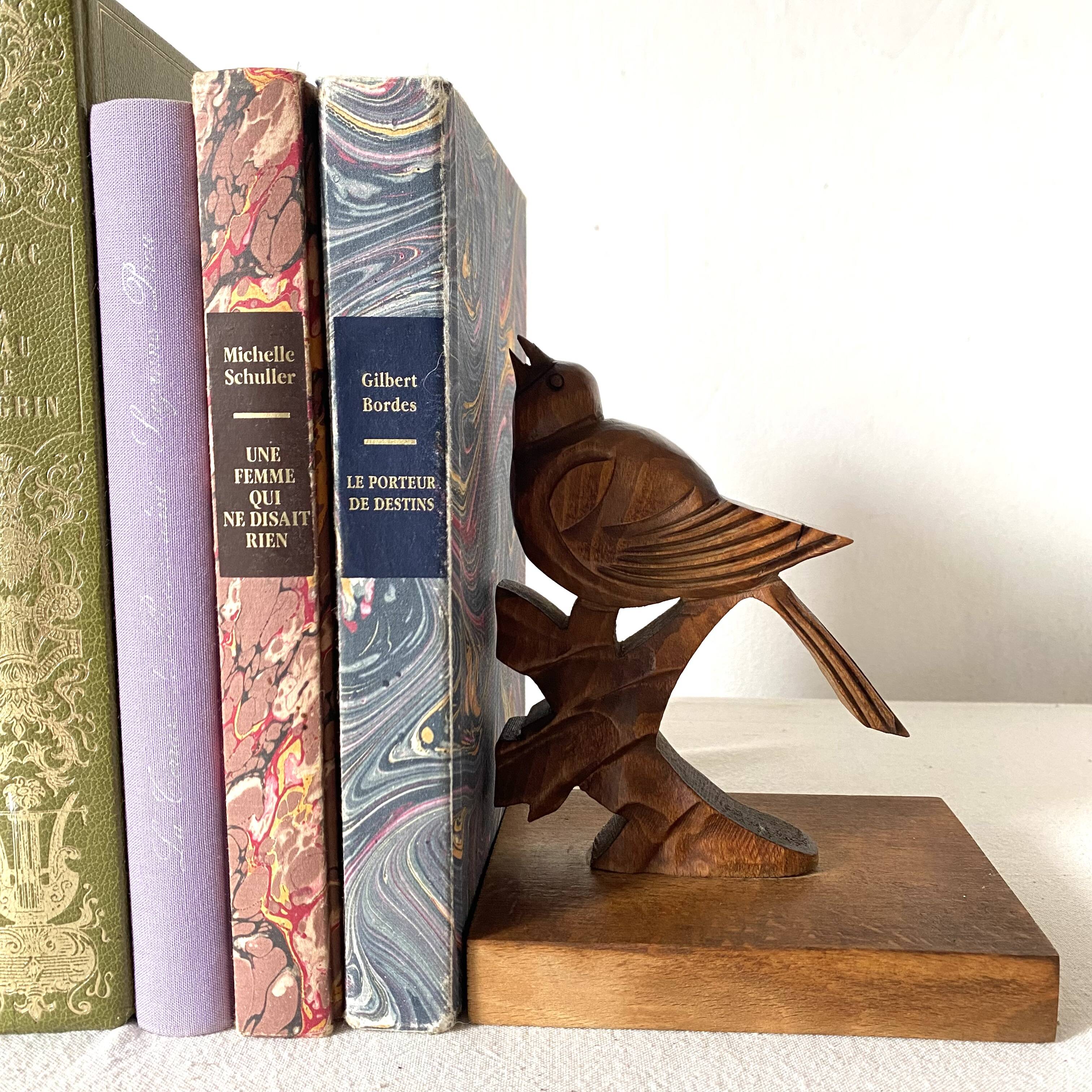 Pair of art deco wooden bookends birds