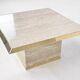 1970s square coffee table in travertine and brass