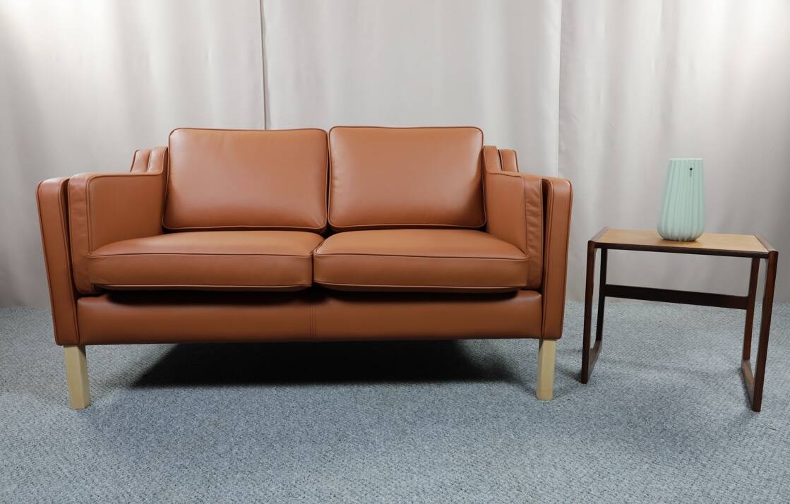 Borge Mogensen 2 seater cognac leather sofa model 2212 - newly reupholstered
