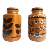 Set of 2 West Germany ceramic pots, brown and white patterns