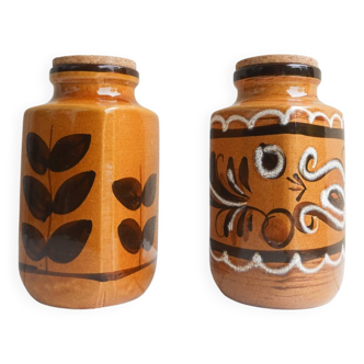 Set of 2 West Germany ceramic pots, brown and white patterns