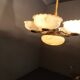1940s Czech Art Deco Brass Opaline Glass Chandelier