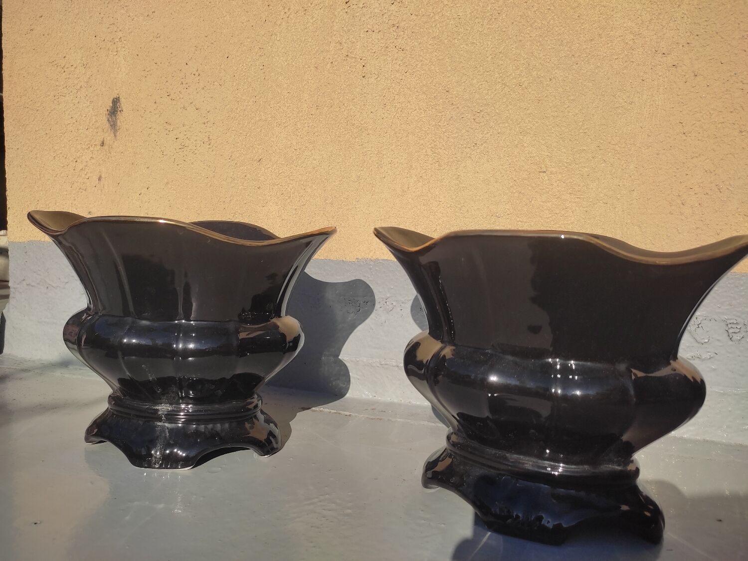 Pair of black earthenware planters