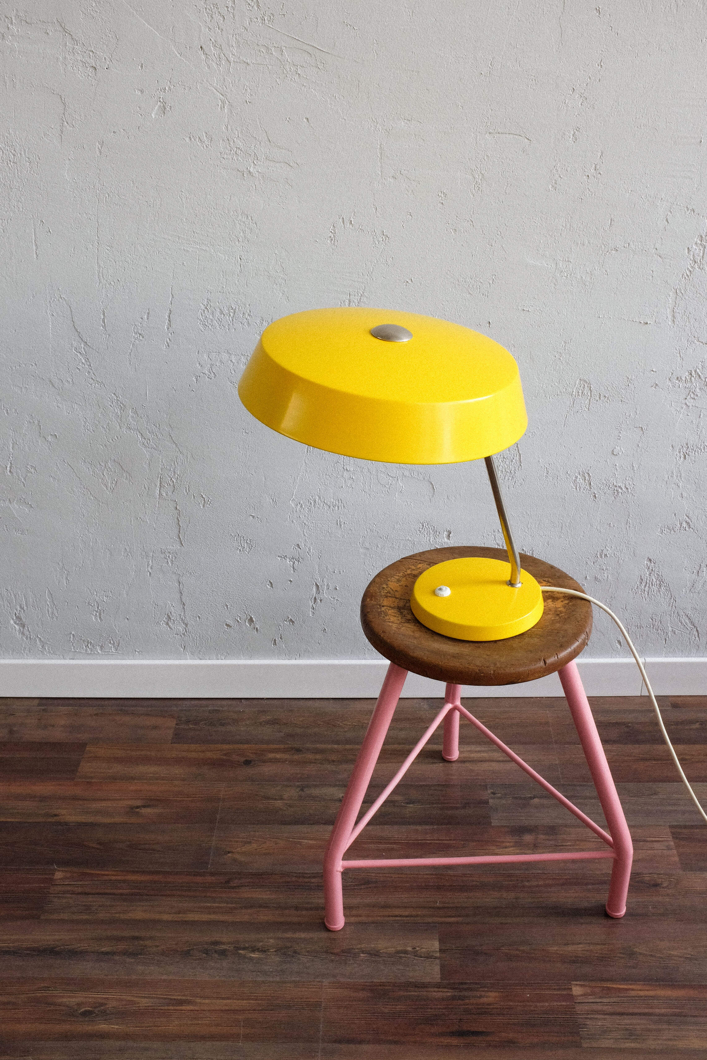 East germany vintage yellow table lamp by veb narva leuchtenbau, 1960s