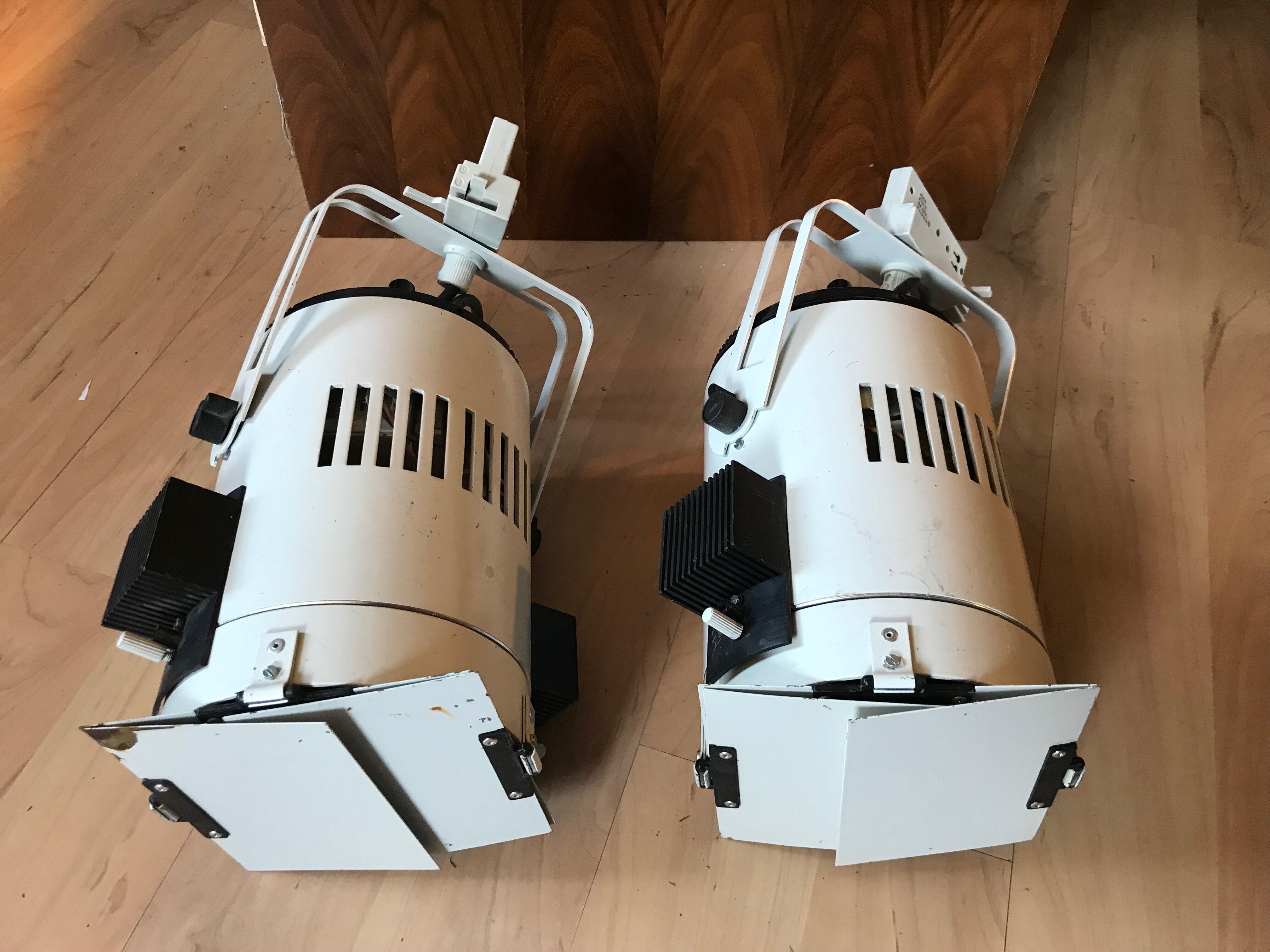 Set of two old white projectors theater lights