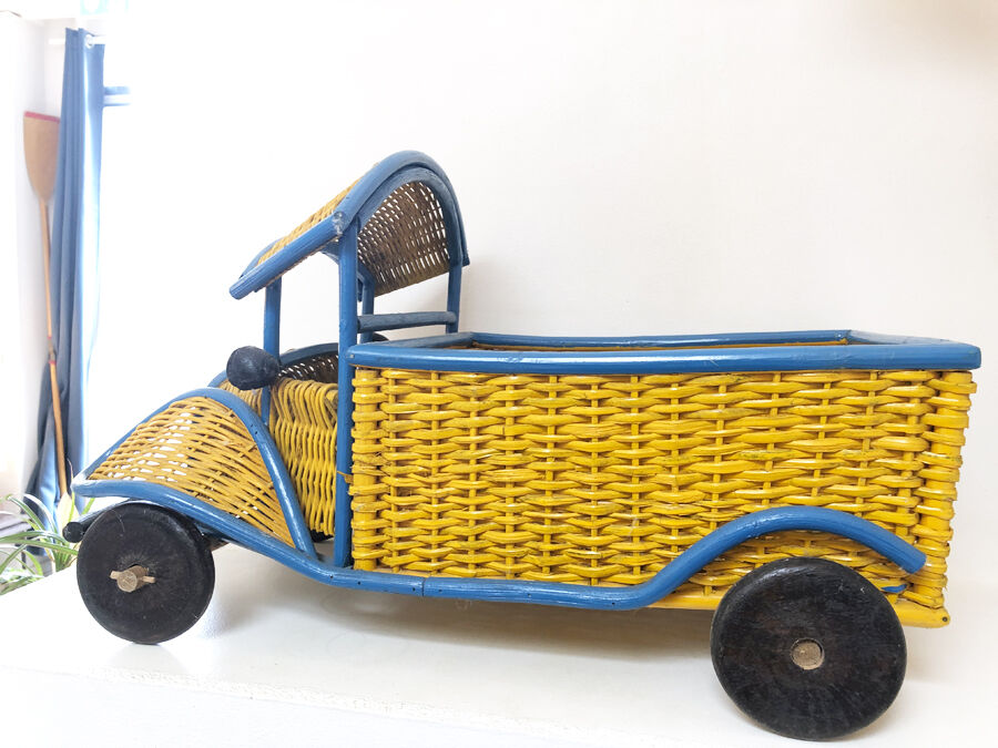 Wicker truck and handmade wood, 1960-70