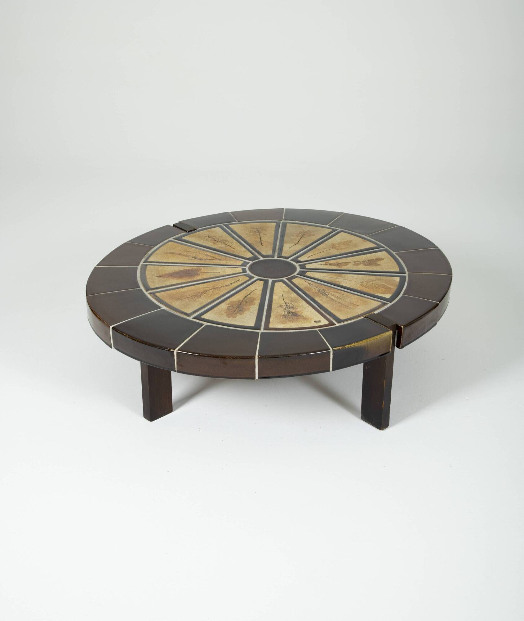 Glazed ceramic coffee table Herbarium model by Roger Capron in Vallauris, France 1970s