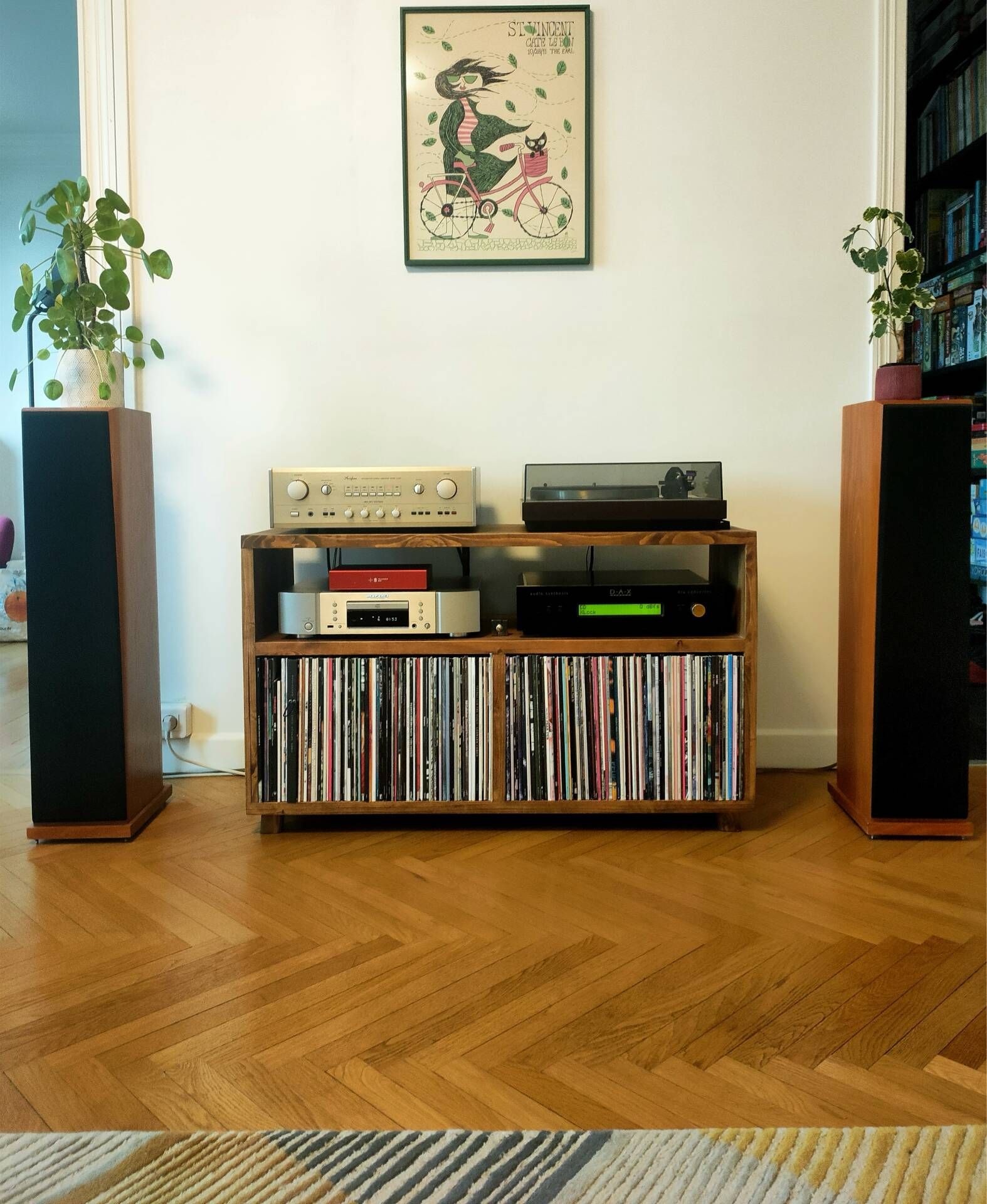 Solid wood vinyl furniture, storage for vinyl records.