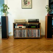 Meuble Vinyle en bois massif, rangement pour disques vinyles