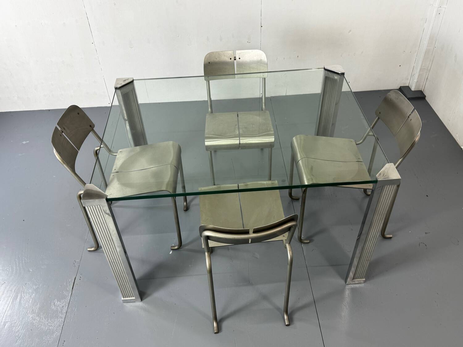 Mid Century Modern Regency Ghyczy Glass and Steel dining table or desk