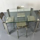 Mid Century Modern Regency Ghyczy Glass and Steel dining table or desk