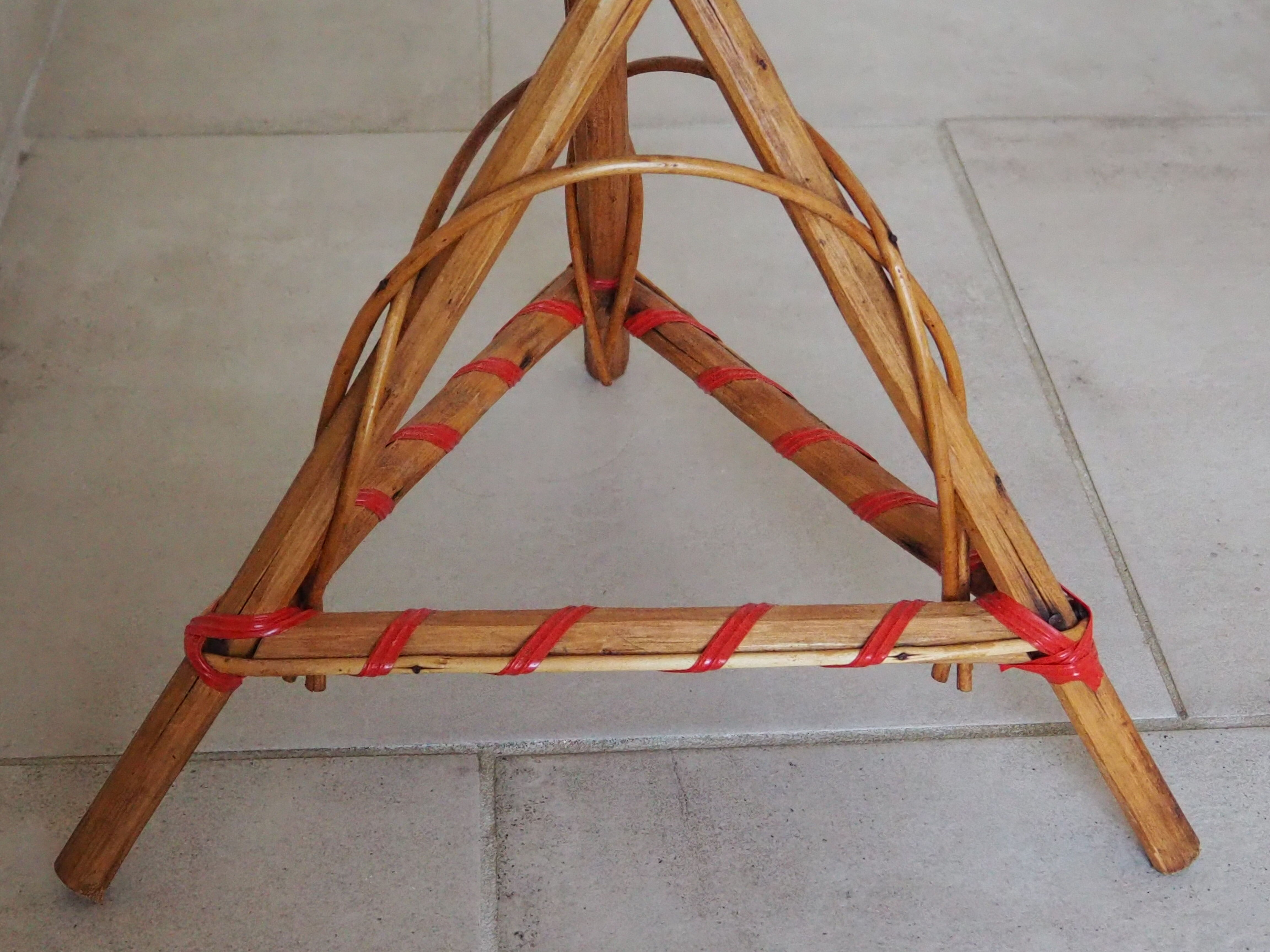 Bolster / pedestal table in tripod rattan 1960s-1970s