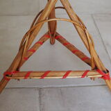 Bolster / pedestal table in tripod rattan 1960s-1970s