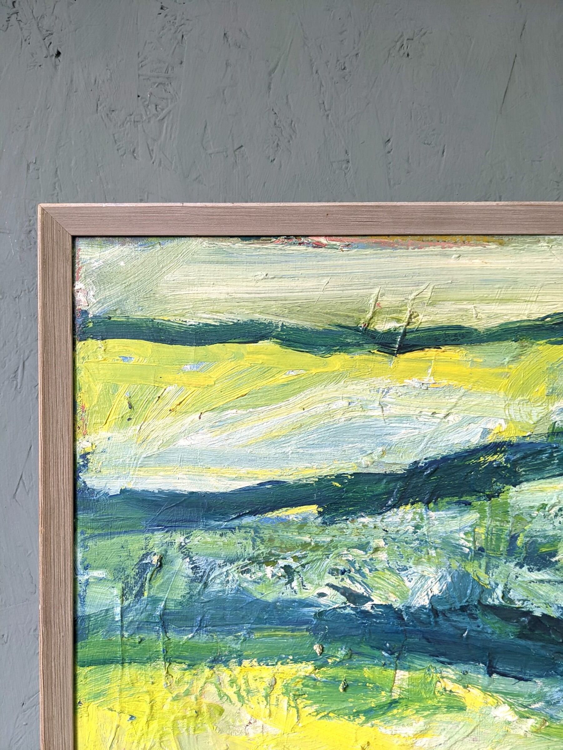 Mid-Century Modern Swedish "Waves" Vintage Abstract Oil Painting, Framed