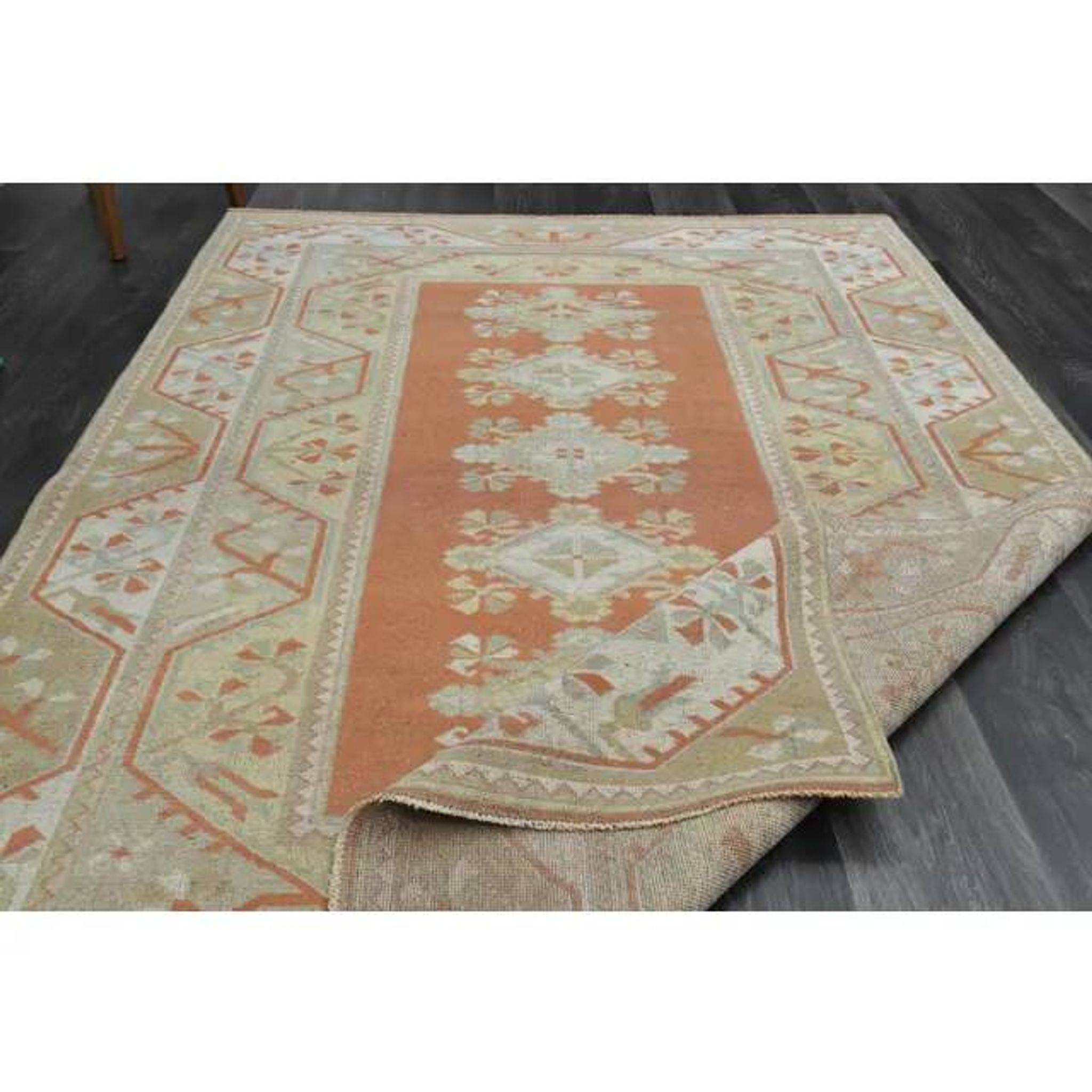 1970s Vintage Turkish Handmade Wool & Cotton Orange Area Rug 159x246