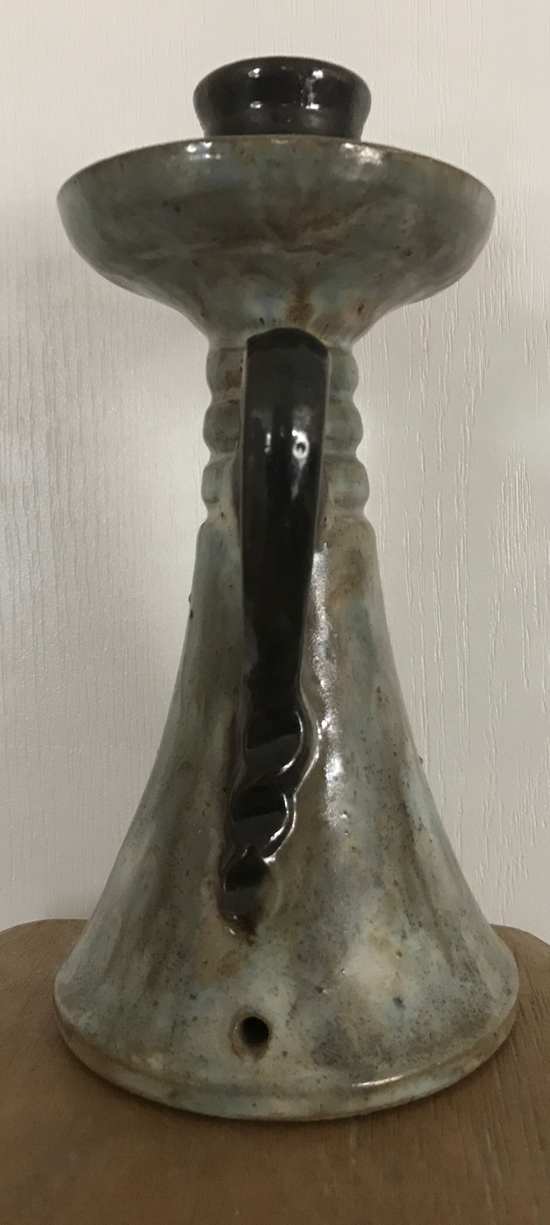 Candle holder old sandstone blue glazed bouffioulx signed dubois décor de lys