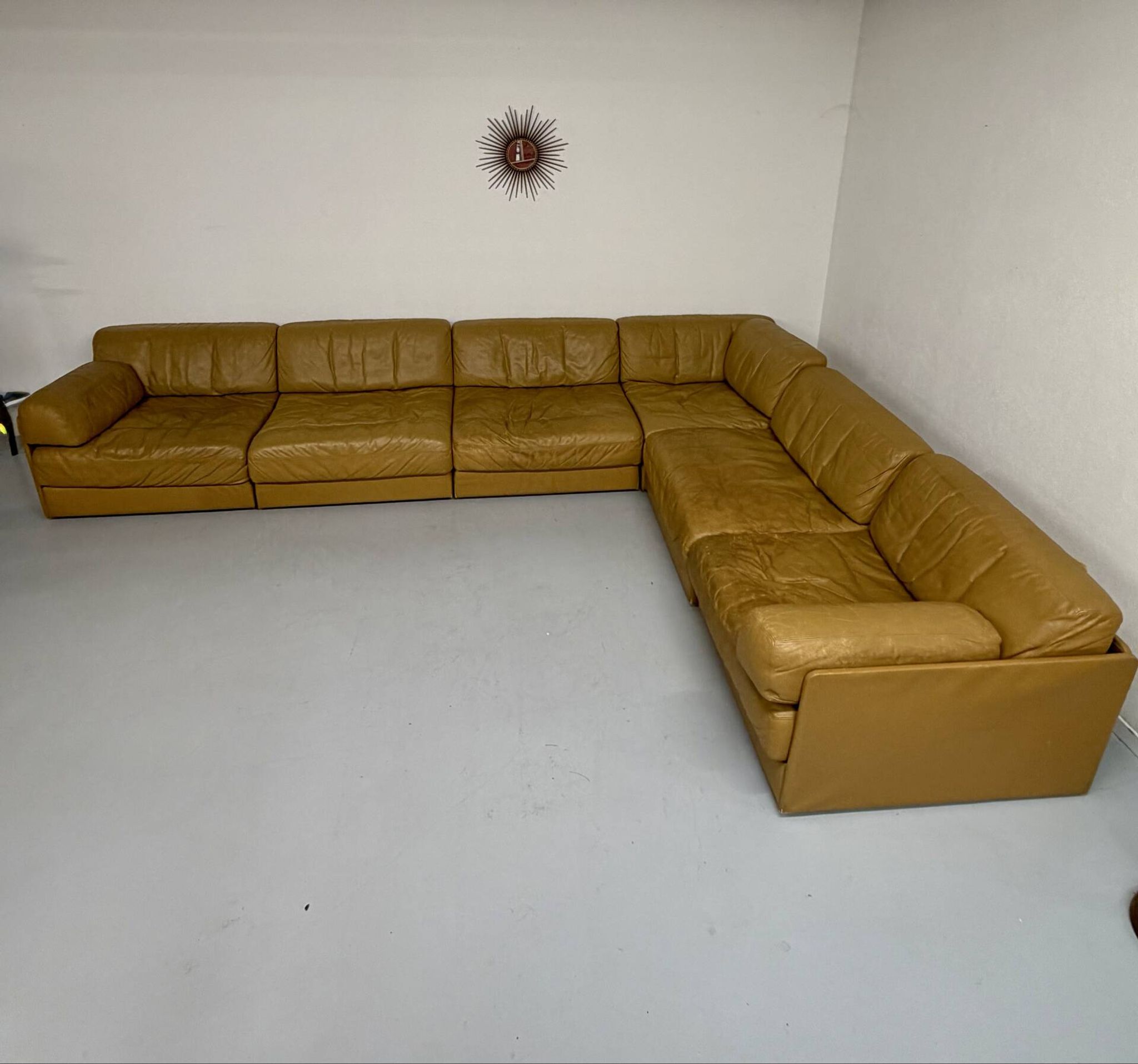 Large modular corner sofa De Sede DS-76, 6 vintage leather modules