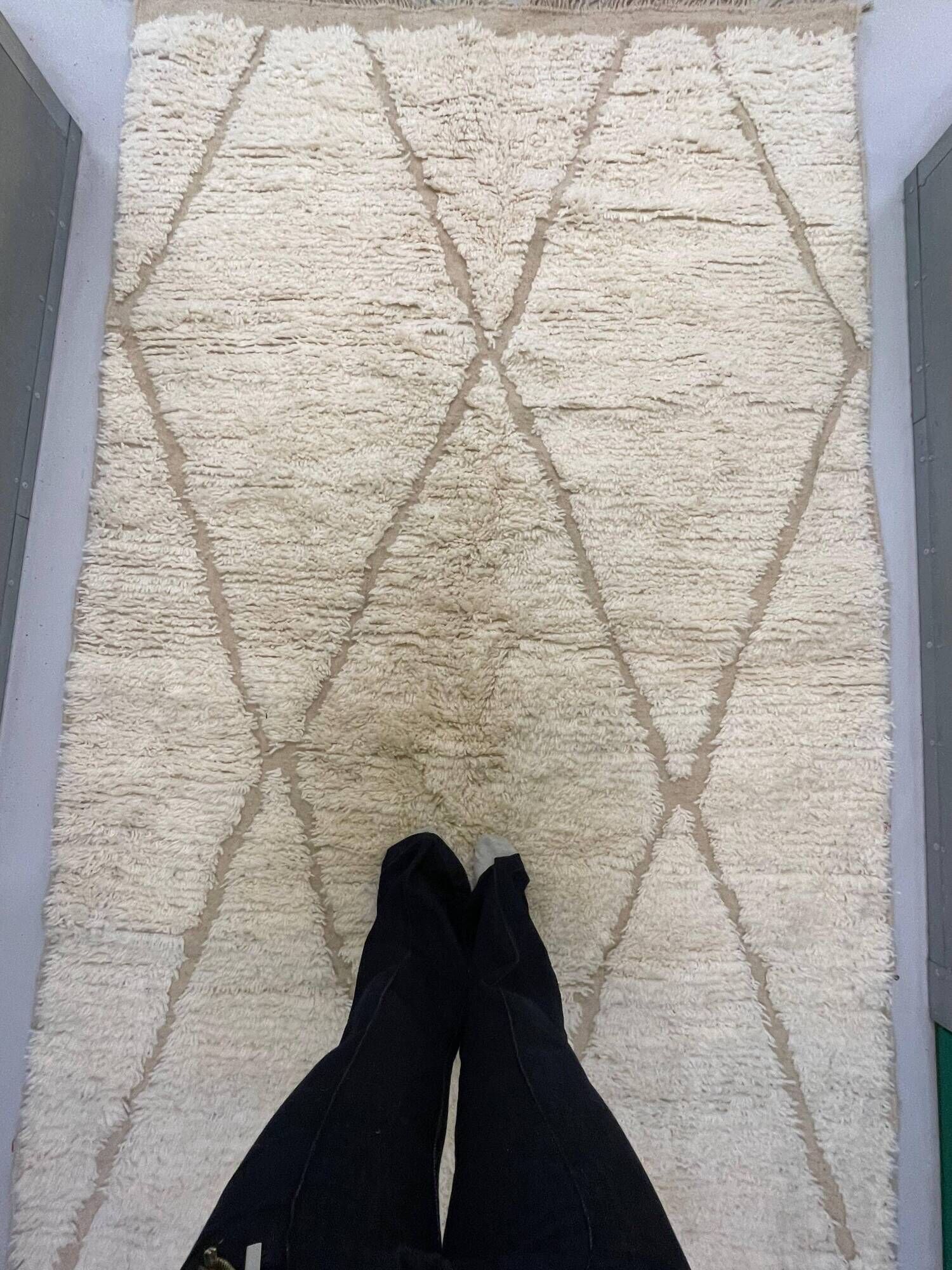 Handmade Moroccan Berber rug, cream and beige with diamonds 150x263cm
