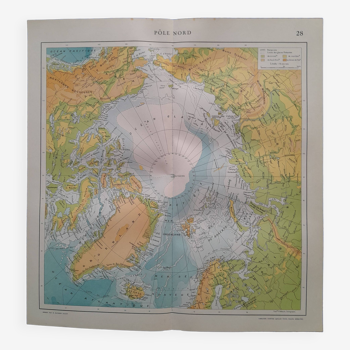 Une carte géographique issue atlas quillet 1925  carte : pôle nord