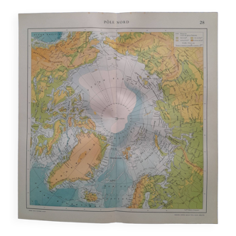 Une carte géographique issue atlas quillet 1925  carte : pôle nord