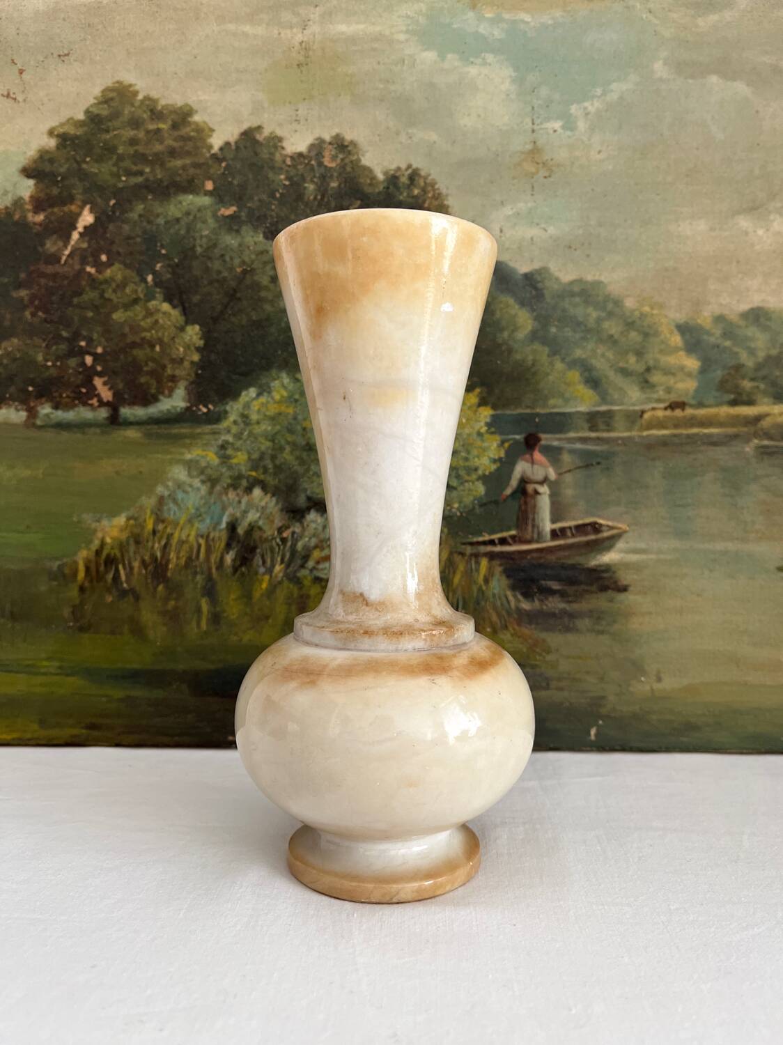 Vintage alabaster-style resin vase