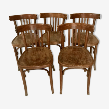 Suite de 5 chaises bistrot bois vintage