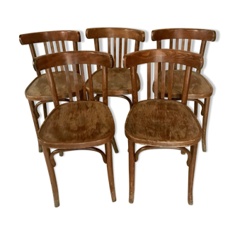 Suite de 5 chaises bistrot bois vintage