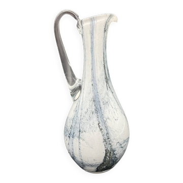 Vintage glass pitcher in white and grey, Murano style.