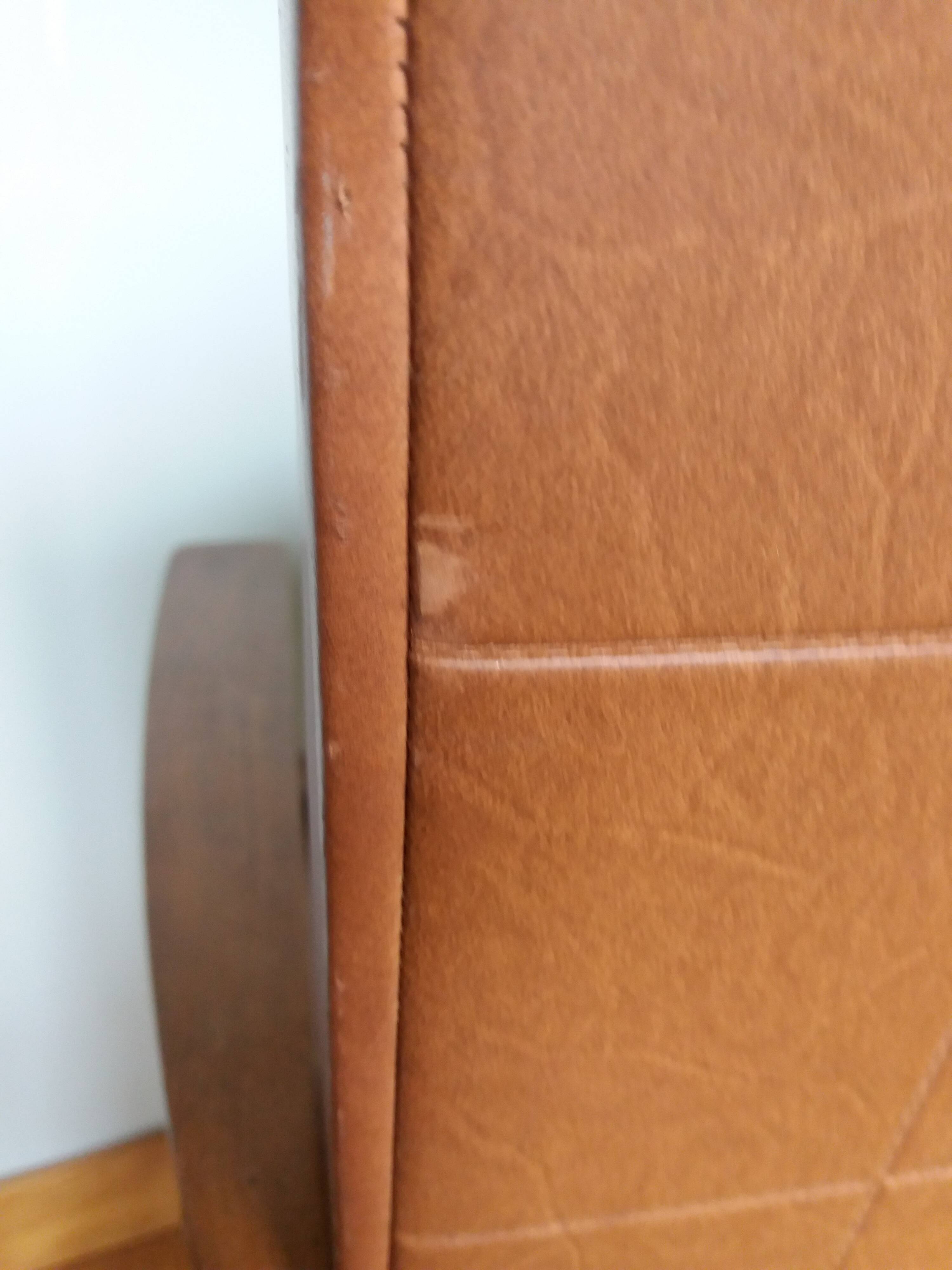 Scandinavian armchair in brown leatherette and wood