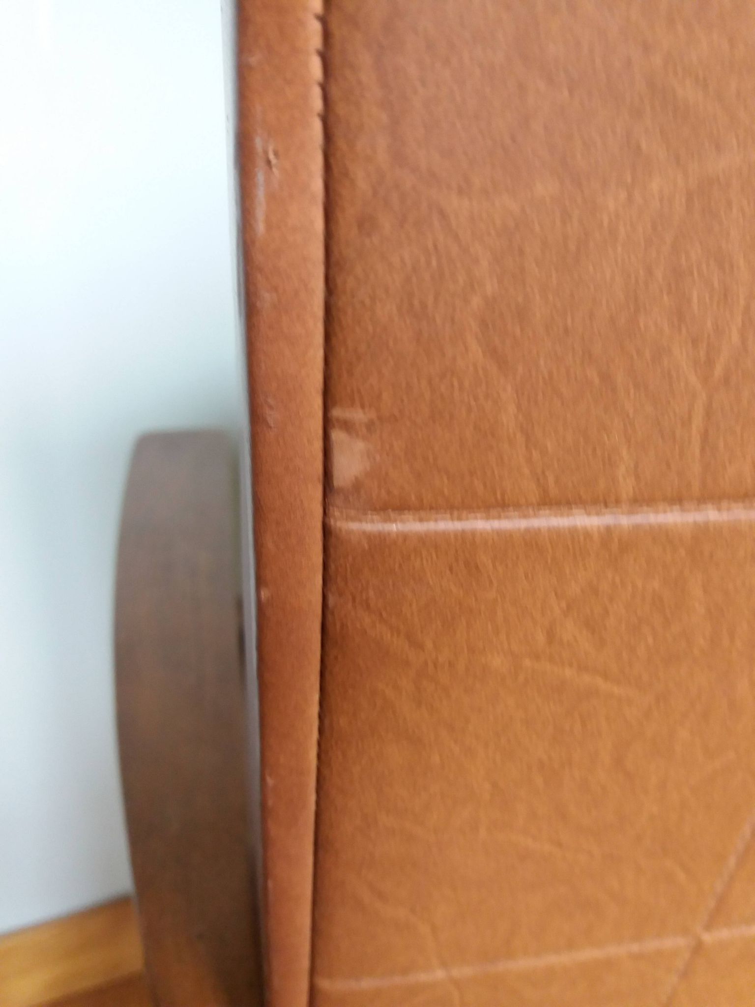 Scandinavian armchair in brown leatherette and wood