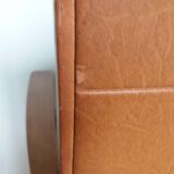 Scandinavian armchair in brown leatherette and wood