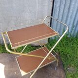Desserte sur roulettes métal doré et formica années 70 vintage