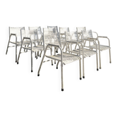 Set of 10 perforated metal garden chairs