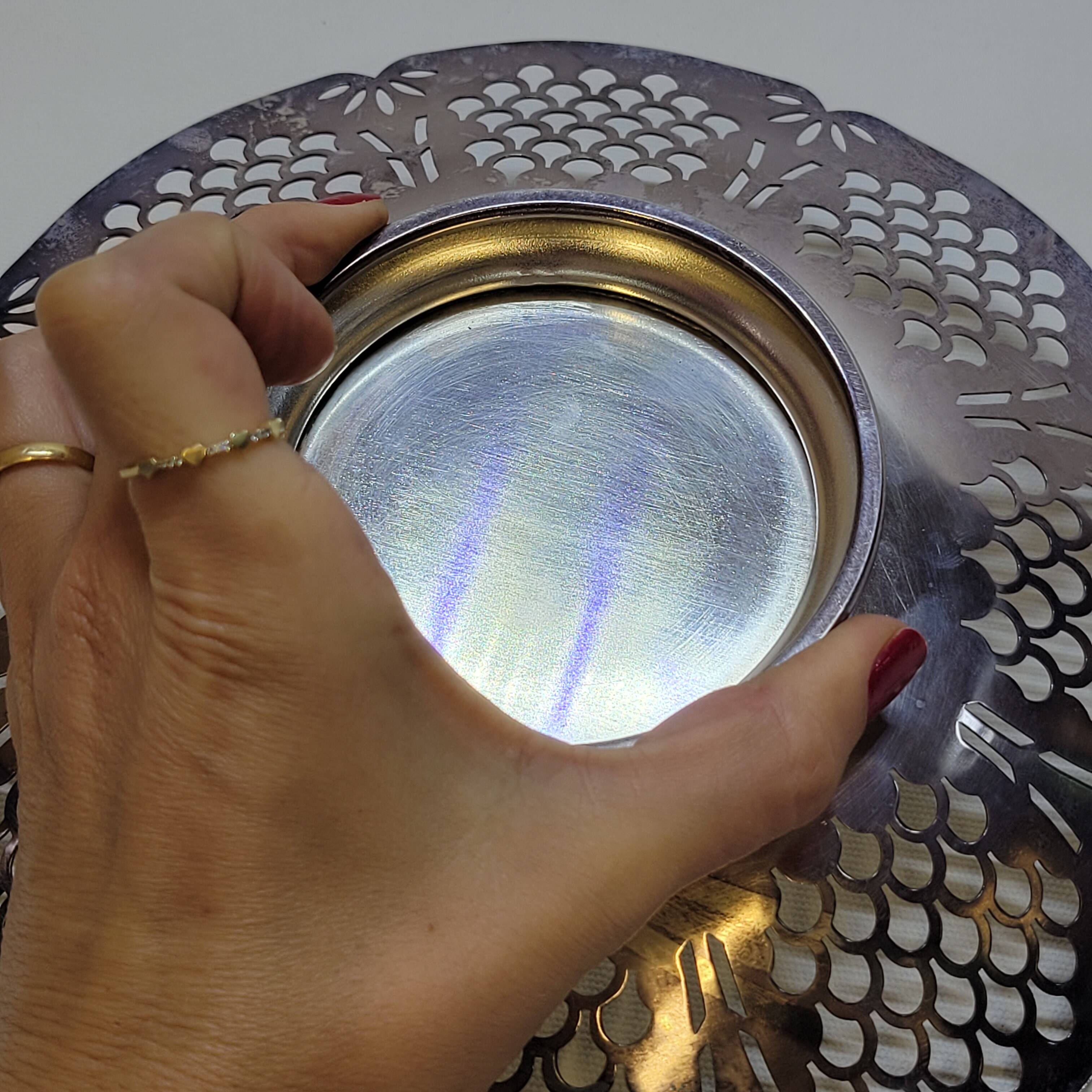 Plat ajouré panier en métal argenté art déco
