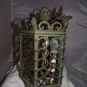Lantern Cage 3 green lacquered metal lights work neatly from the 70s