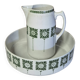 Basin and bowl Badonviller model Sofia white ceramic with green patterns.