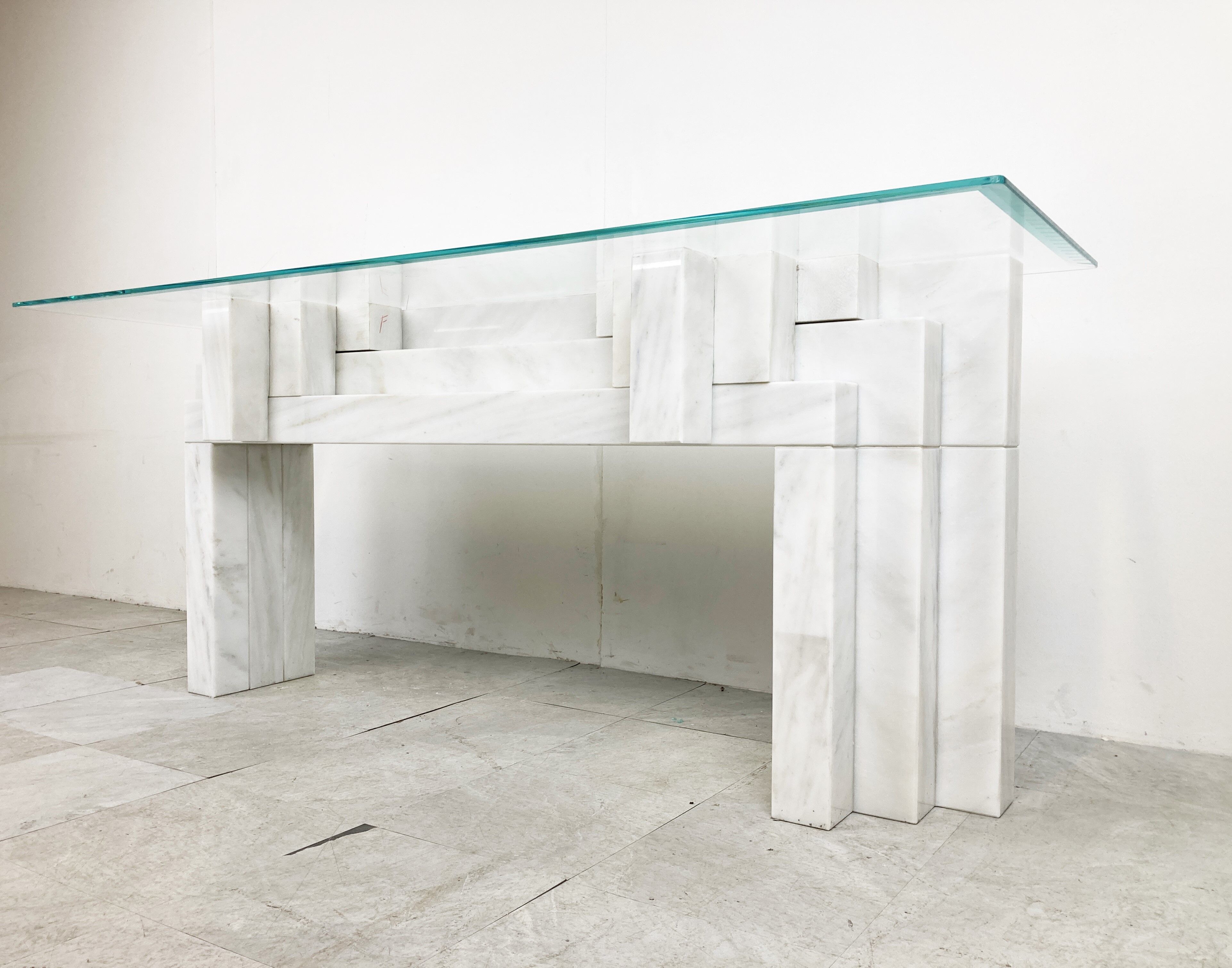 Vintage white marble console table Italy, 1980s