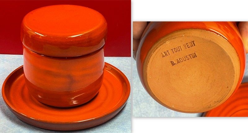 Details on Orange Tea (or Coffee) Service, Vintage 1970" Vallauris? signed B. Aoustin design