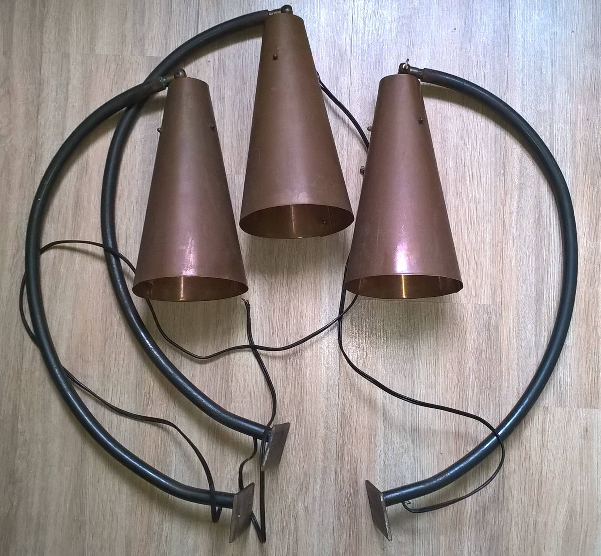 Vintage industrial Scandinavian style wall lights in copper and metal