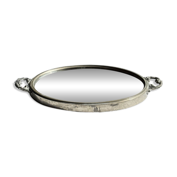 Plateau miroir circulaire à deux anses H3,5 D48