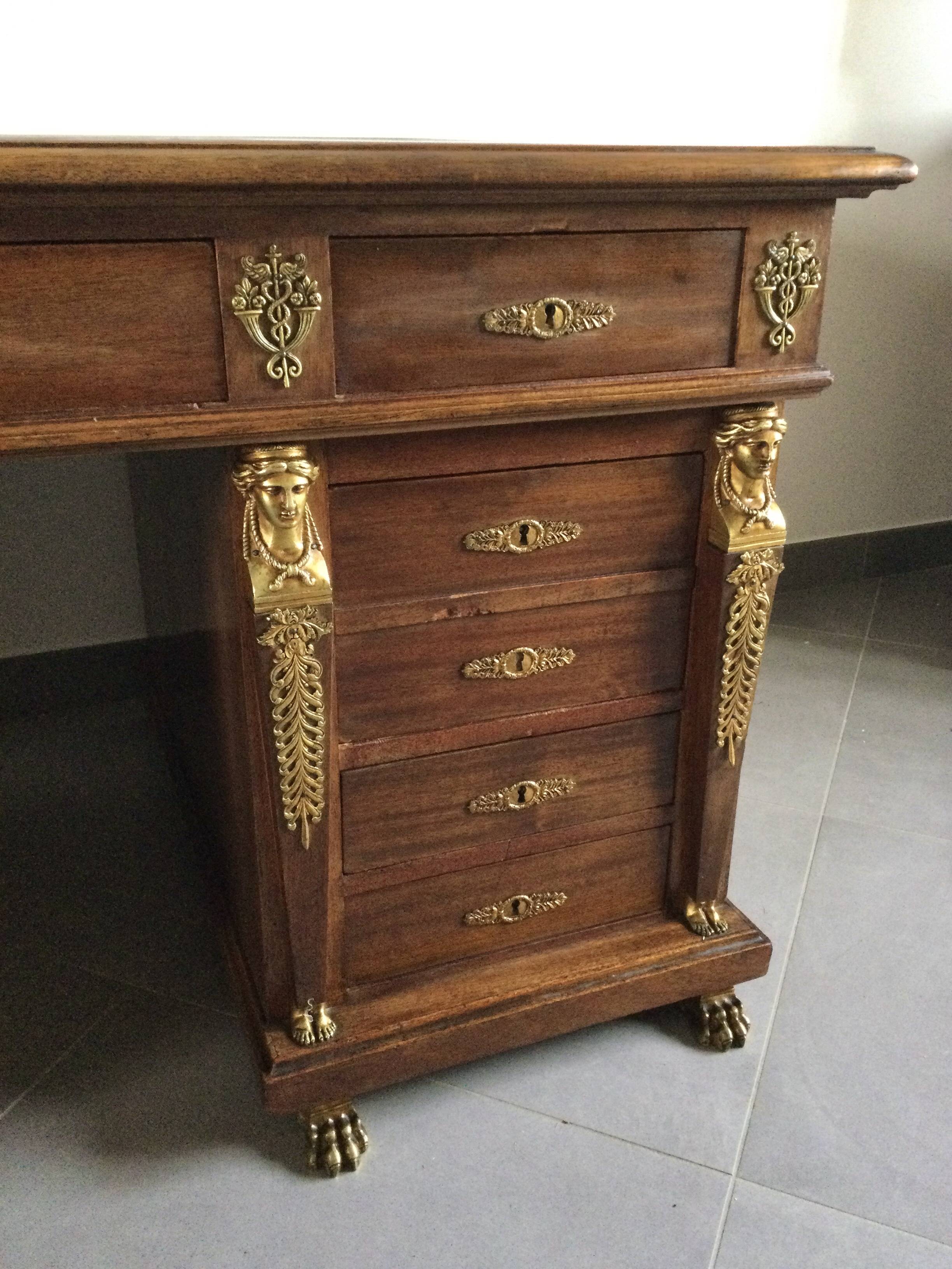 Empire desk with mahogany and oak pedestals