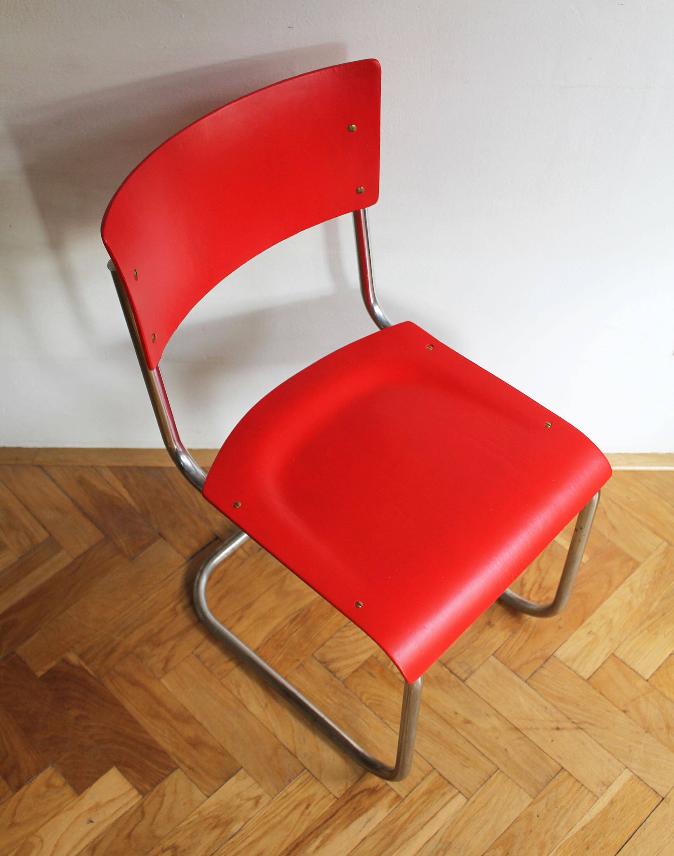 Bright Red 1950's Modernist cantilevered Chair